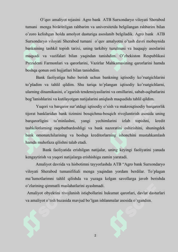 Agro bank amaliyot hisoboti  Sherabod  tumani 2