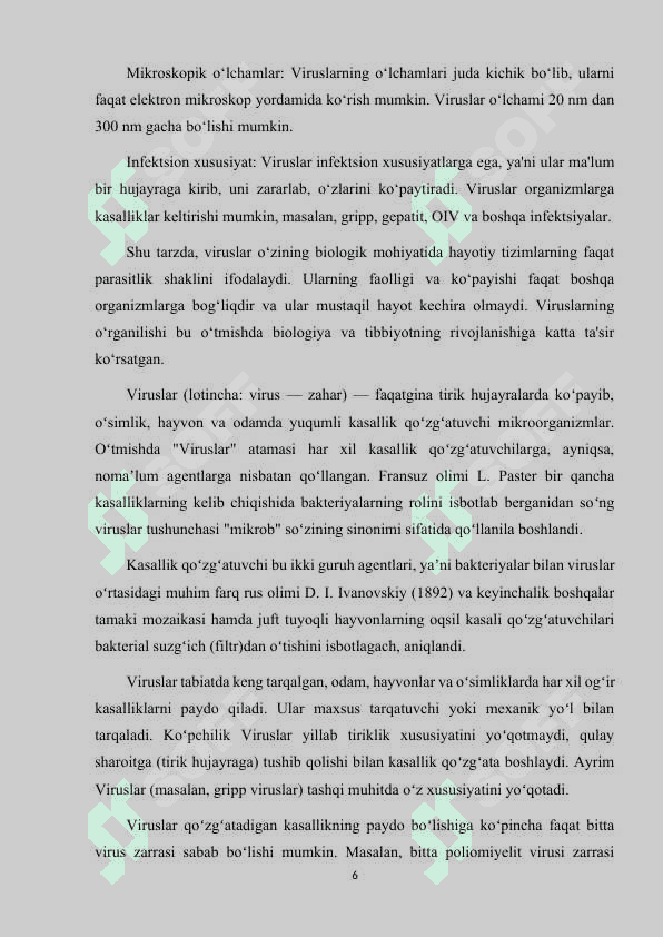VIRUSLAR (VIROPHYTA) TUZILISHI, KO‘PAYISHI VA KLASSIFIKASIYASI 6