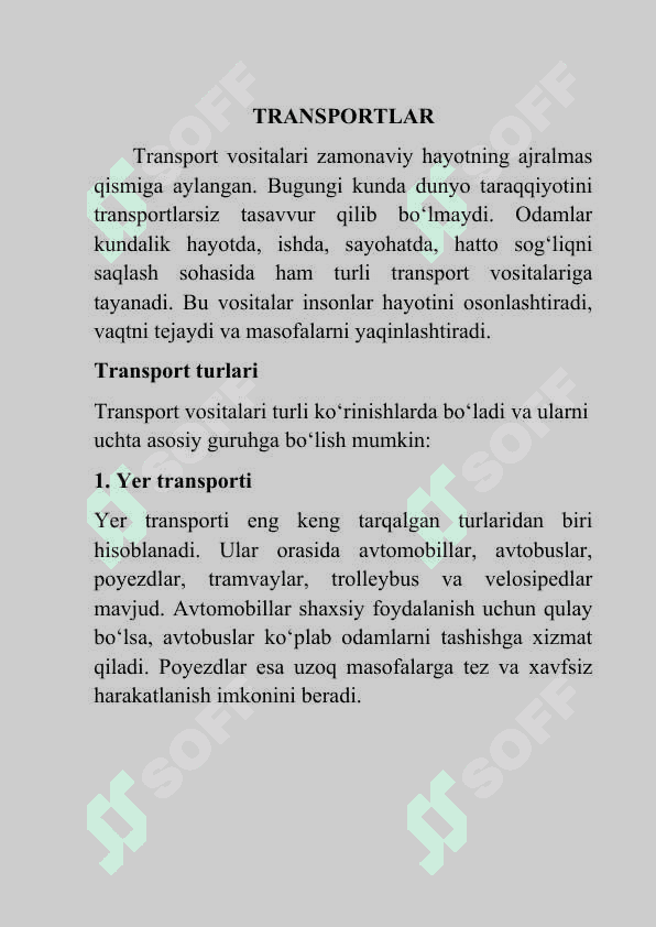 Transportlar  va Transport turlari 2