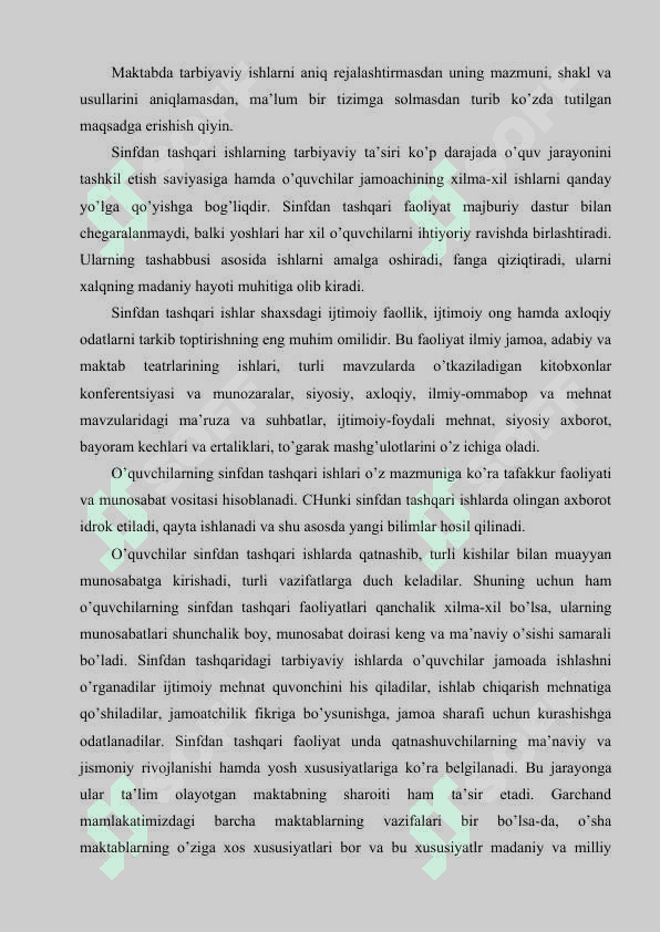 Sinfdan tashqari tarbiyaviy ishlarning mazmuni 7