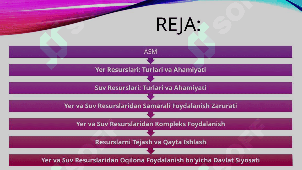 ASM da yer va suv resurslsri. Ulardan samarali foydalanish yo'llari 2