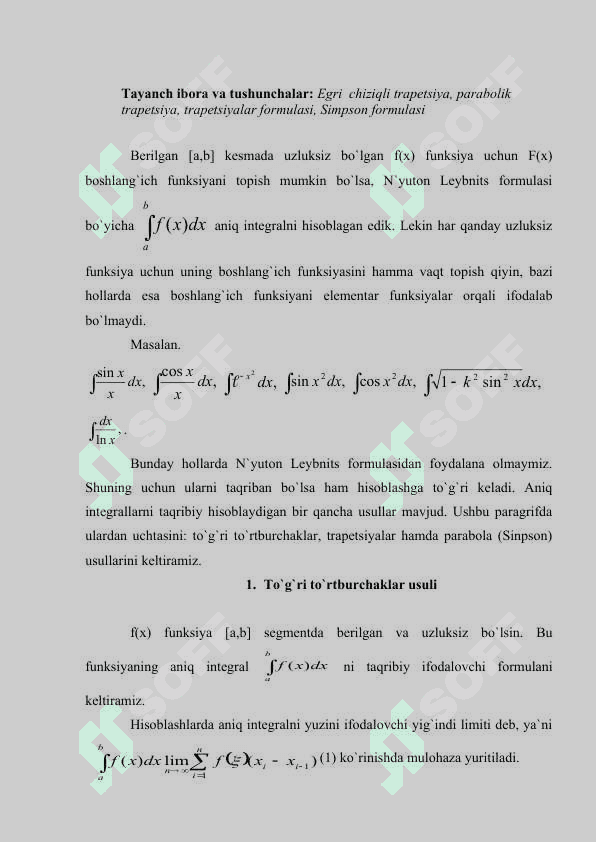 Differensial yordamida taqribiy hisoblash. Parametrik ko’rinishda  berilgan funksiyalarning hosilalari. 2