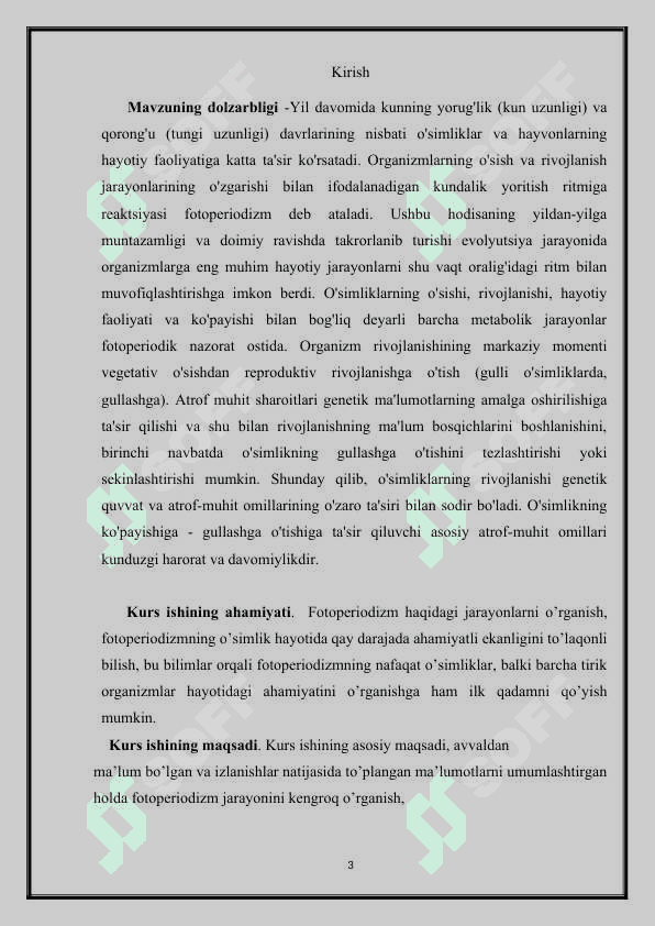 : Fotoperiodizm, uning o’simliklar hayotidagi ahamiyati 3