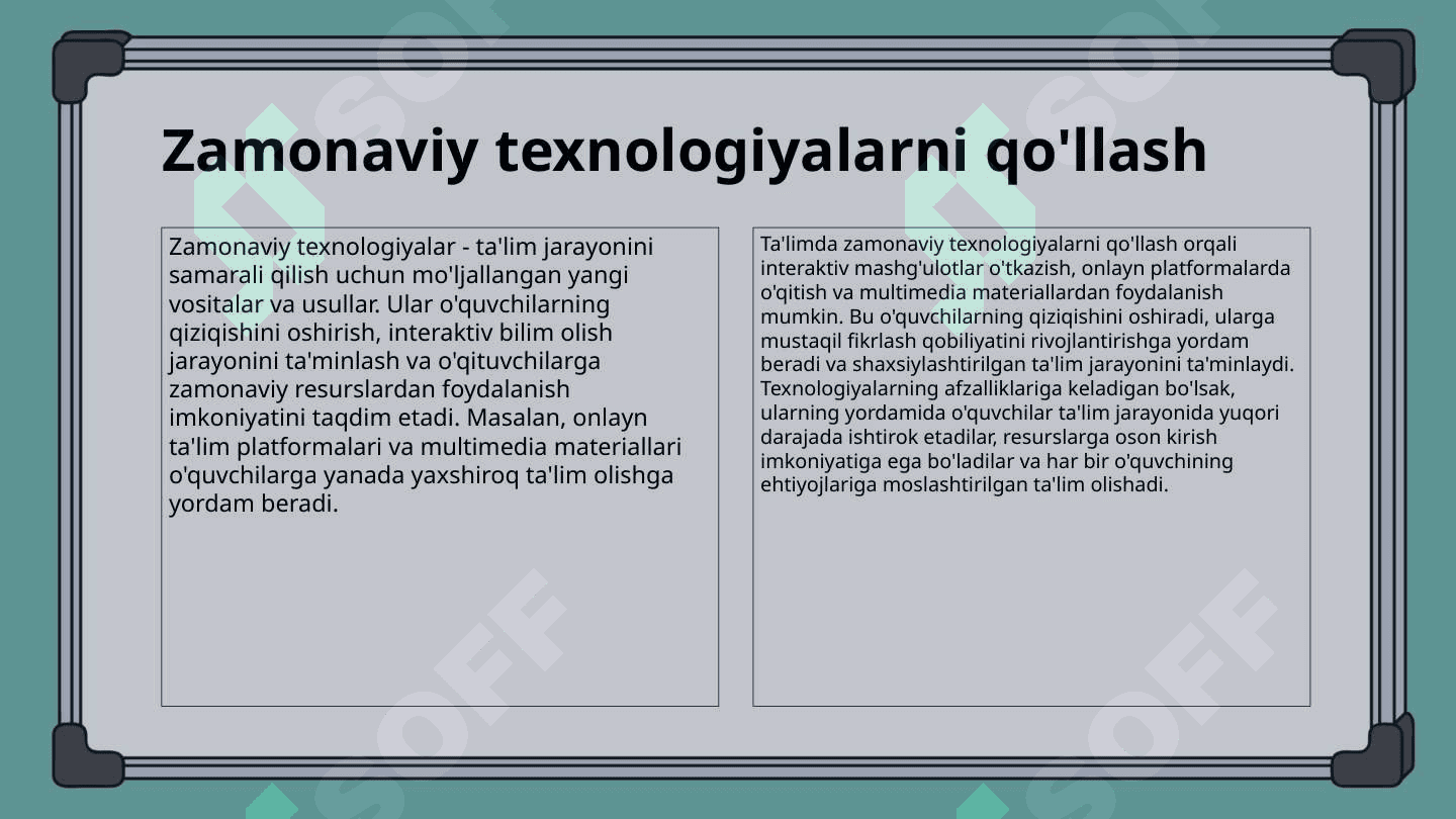 O'quv mashg'ulotlarini tashkil etish va o'tkazishga zamonaviy yondashuvlar 4