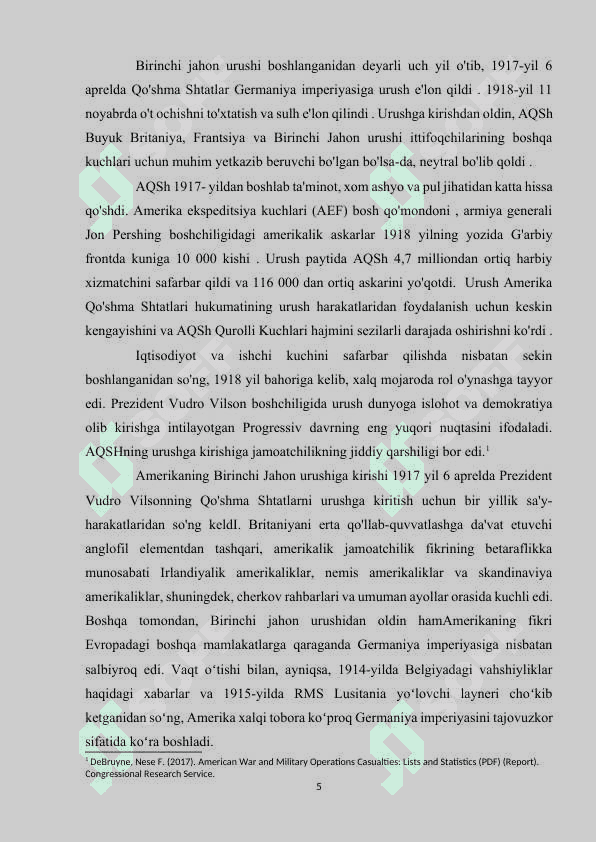 AQSH BIRINCHI JAHON URUSHI YILLARIDA 5