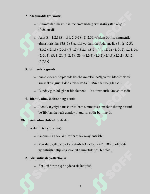 ALGEBRAIK AYNIY ALMASHTIRISHLAR  HAQIDA UMUMIY MA'LUMOT 8