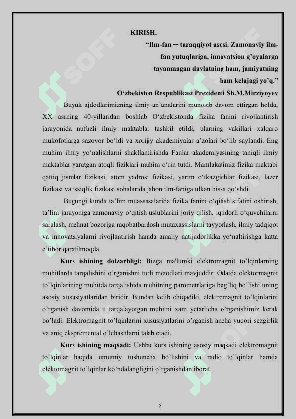 Elektromagnit to’lqinlarning ko’ndalangligi KURS ISHI 3