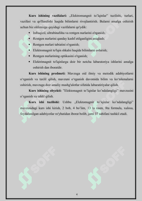 Elektromagnit to’lqinlarning ko’ndalangligi KURS ISHI 4