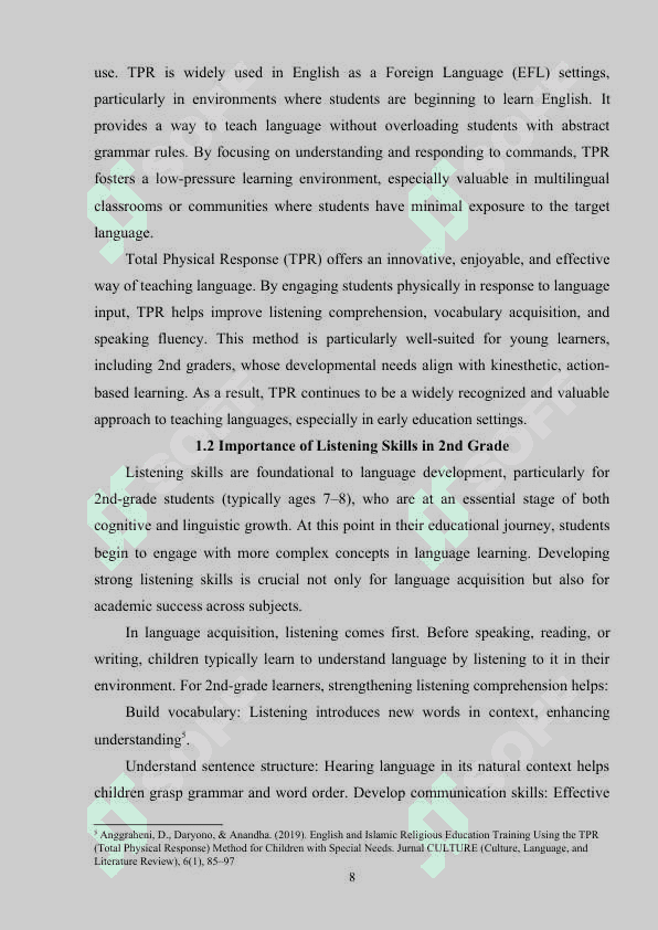 THE USE OF TOTAL PHYSICAL RESPONSE IN TEACHING LISTENING SKILLS TO 2ND GRADERS 8