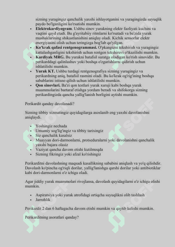 PERIKARD KASALLIKLARI, YURAK O’SMALARI, YURAK TRANSPLANTATSIYASI. 4