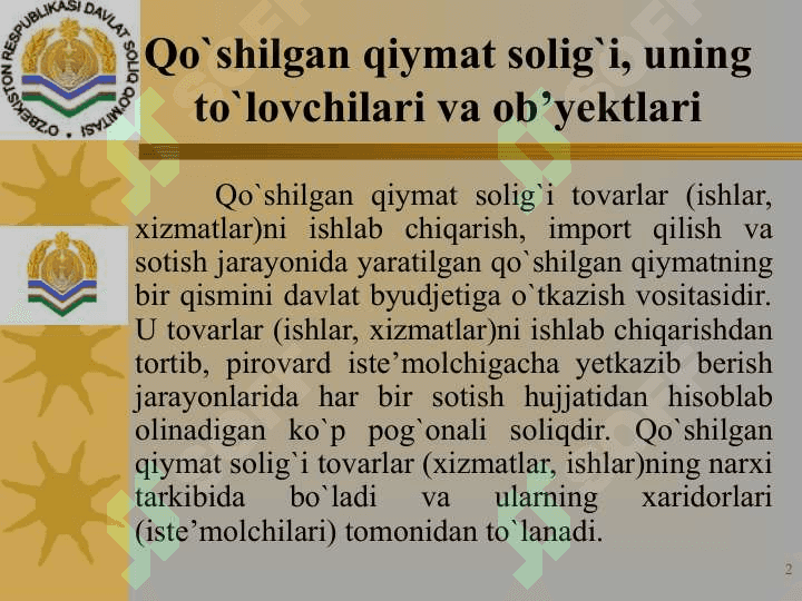 QO’SHILGAT QIYMAT SOLIGʻINING STAVKALARI 2