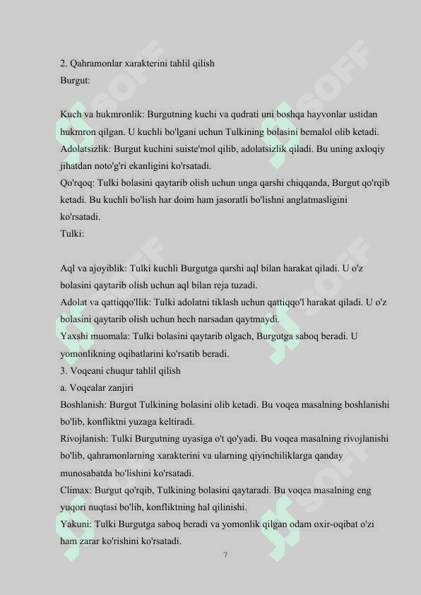 E’ZOPNING “BURGUT BILAN TULKI” MASALINI O’QITISH METODIKASI) 7