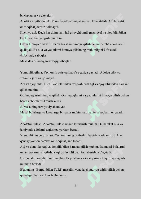 E’ZOPNING “BURGUT BILAN TULKI” MASALINI O’QITISH METODIKASI) 8