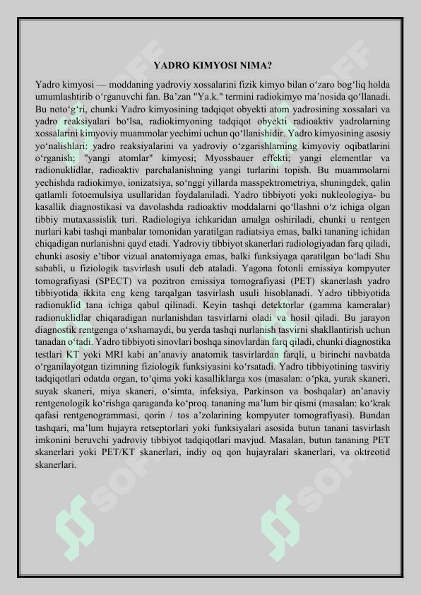 Yadro kimyosining tibbiyotdagi  o’rni 2