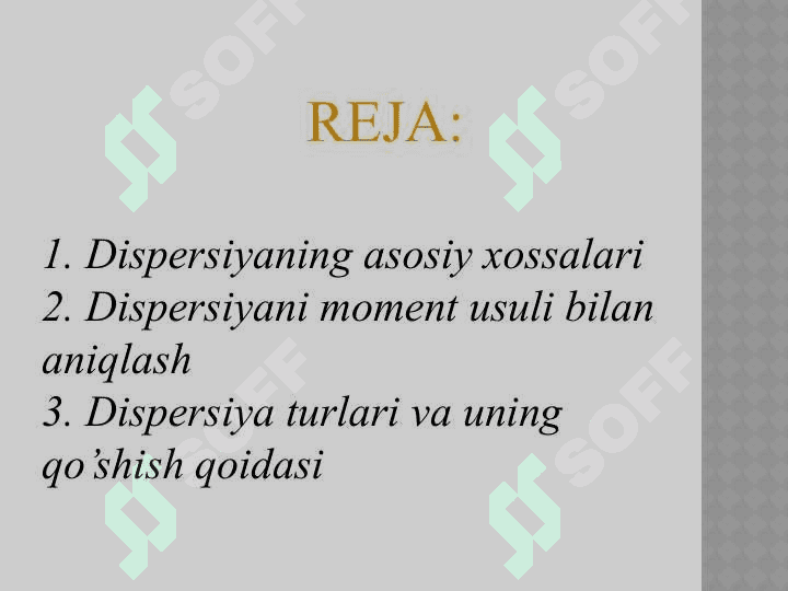 O‘rtacha arifmetik qiymat, dispersiya va standart og‘ish 2