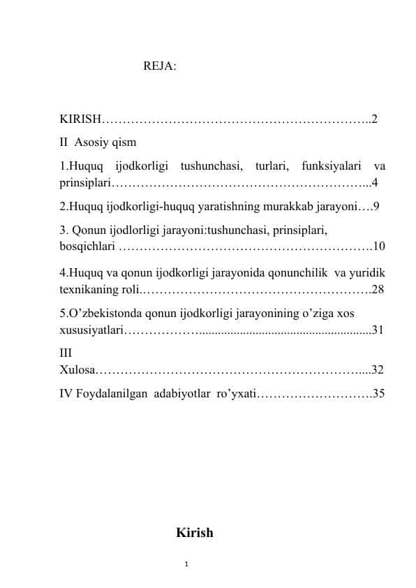 Huquq ijodkorligi tushunchasi, turlari, funksiyalari va prinsiplari