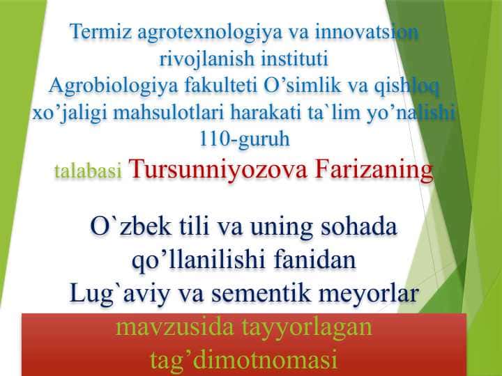 LUG'AVIY VA SEMENTIK MEYORLAR