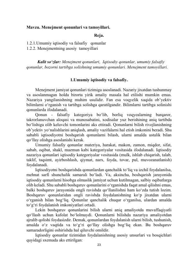 Menejment qonunlari va tamoyillari.