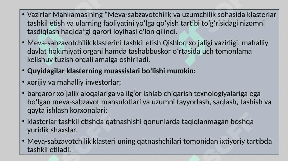 Sabzavotchilik klasterining rivojlanishi 2