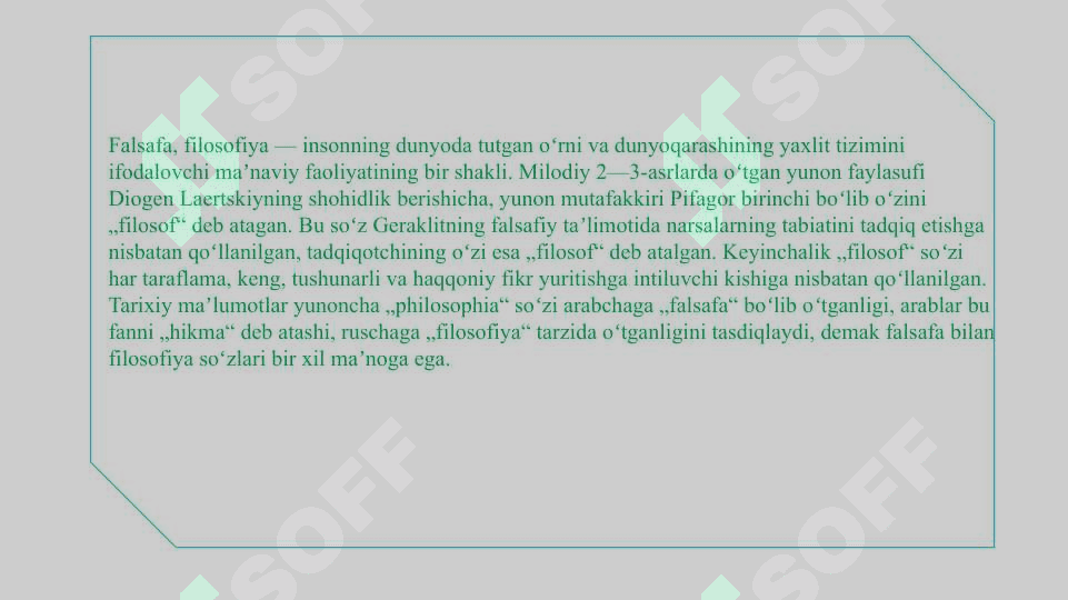 FALSAFA TURMUSH TARZI VA DUNYONI ANGLASH USULI 5