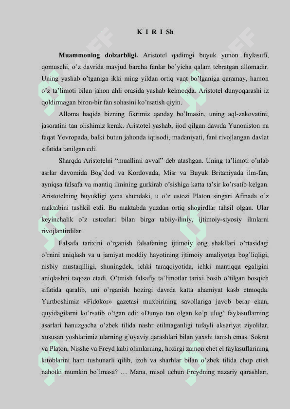 Aristotelning borliq haqidagi ta’limotining sharqqa tarqalishi 2