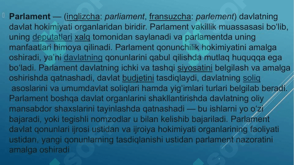 O’zbekiston respublikasi parlamenti – Oliy majlis faoliyati 2