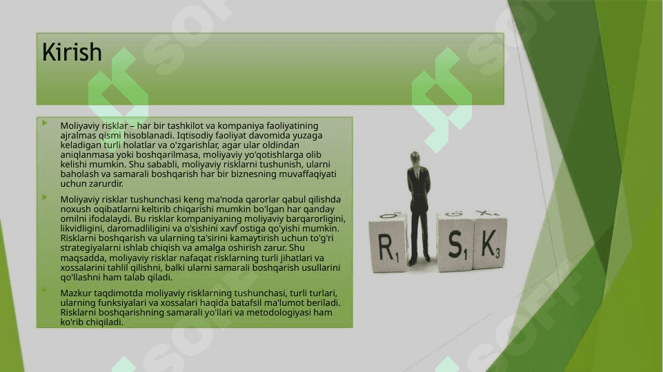 Moliyaviy risklar tushunchasi mazmuni funksyalari  va xossalari 3