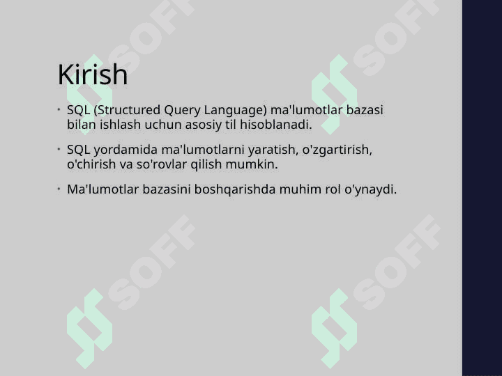 SQL tili va SQL operatorlarini yozish 2