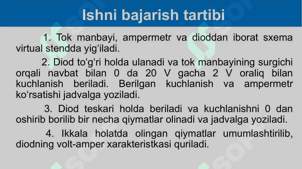 Yarimo‘tkazgichli diodning volt-amper xarakteristikasini o‘rganish. 4