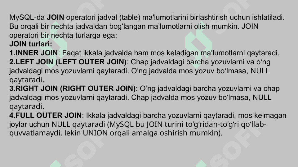 MySQL da JOINlar bilan ishlash 2