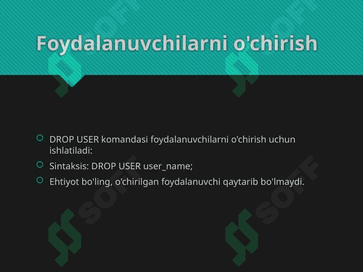 Ma'lumotlar bazasi foydalanuvchilarini boshqarish 5
