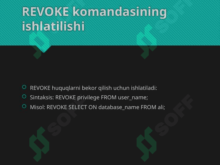 Ma'lumotlar bazasi foydalanuvchilarini boshqarish 8