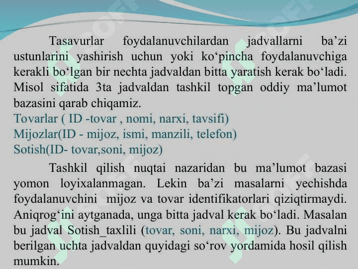 Tranzaksiyalarni boshqarish. So`rovlar yaratish va qayta ishlash 2