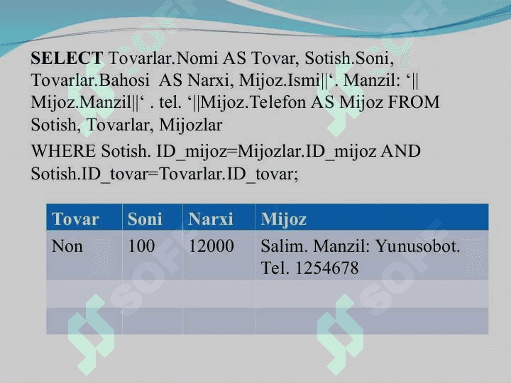 Tranzaksiyalarni boshqarish. So`rovlar yaratish va qayta ishlash 3