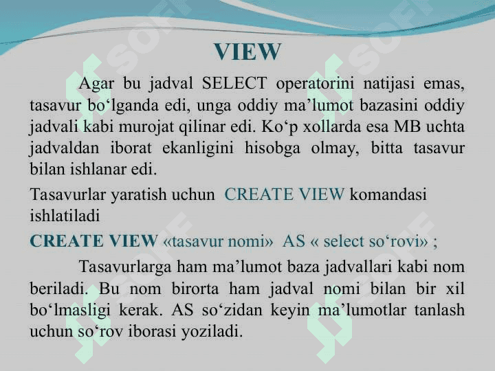 Tranzaksiyalarni boshqarish. So`rovlar yaratish va qayta ishlash 4