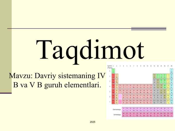 Davriy sistemaning IV VA V B guruh elementlari