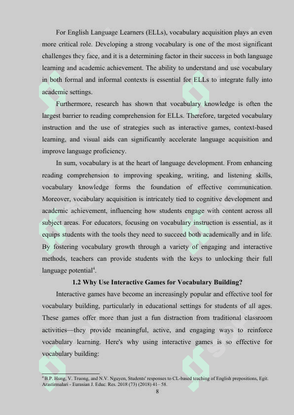 USING INTERACTIVE GAMES TO ENHANCE VOCABULARY RETENTION IN 5-7TH GRADES 8