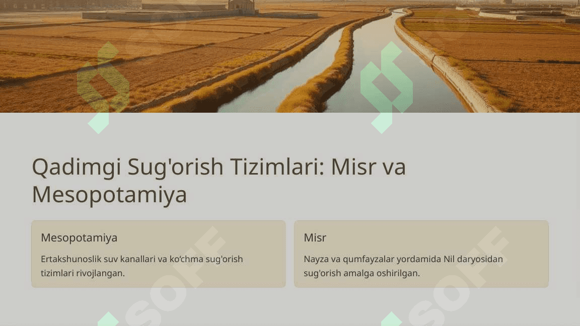 Sug'orma dehqonchilikning rivojlanish tarixi 3