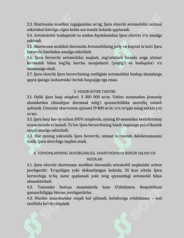 AVTOMOBIL IJARASI SHARTNOMASI 2