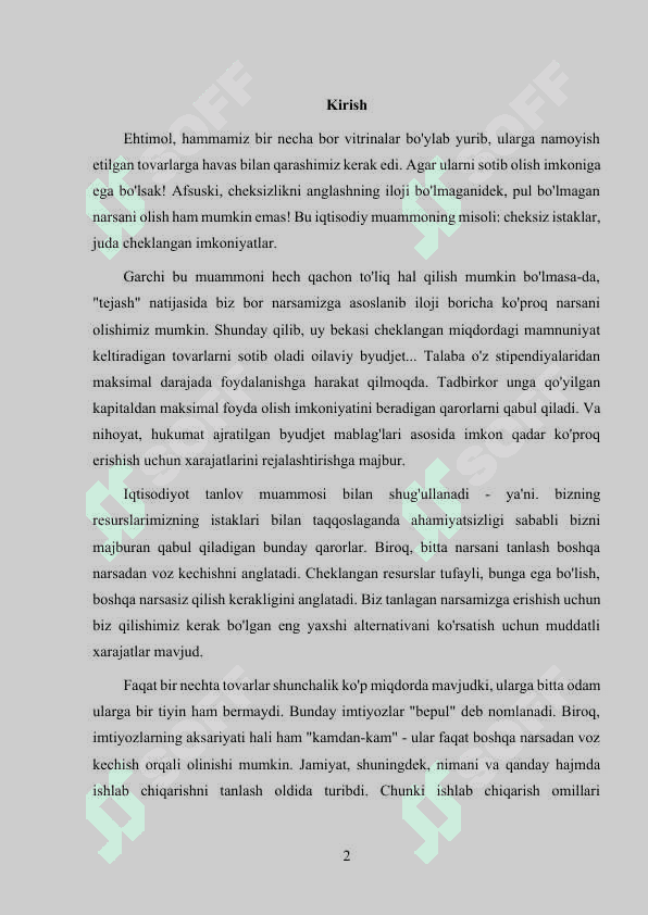 Resurslarni optimal taqsimlash va ulardan samarali foydalanish Kurs ishi 2