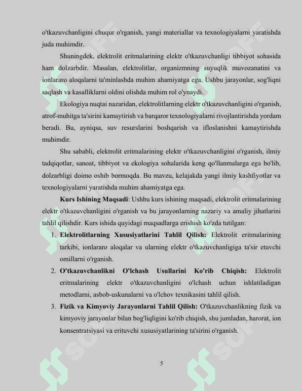 Elektrolit eritmalarining elektr o'tkazuvchanligi 5