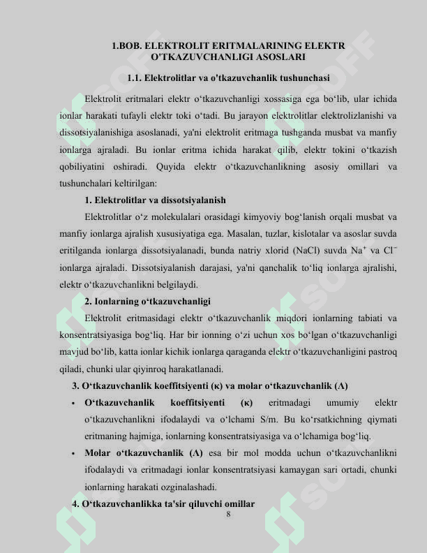 Elektrolit eritmalarining elektr o'tkazuvchanligi 8