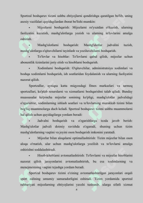 SPORTZAL BOSHQARUV TIZIMINI YARATISH 3