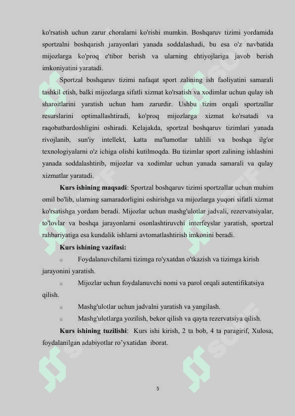 SPORTZAL BOSHQARUV TIZIMINI YARATISH 4