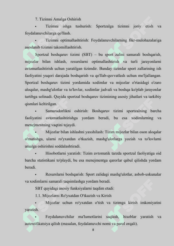 SPORTZAL BOSHQARUV TIZIMINI YARATISH 7