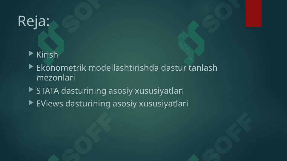Ekonometrik modellashtirishda qo‘llaniladigan amaliy dasturlar xususiyatlari. 2