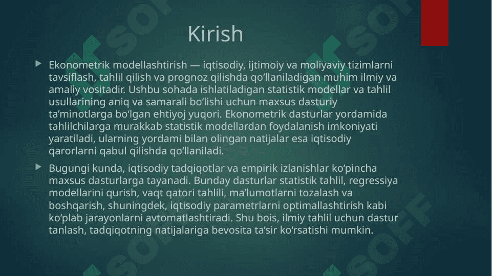 Ekonometrik modellashtirishda qo‘llaniladigan amaliy dasturlar xususiyatlari. 3