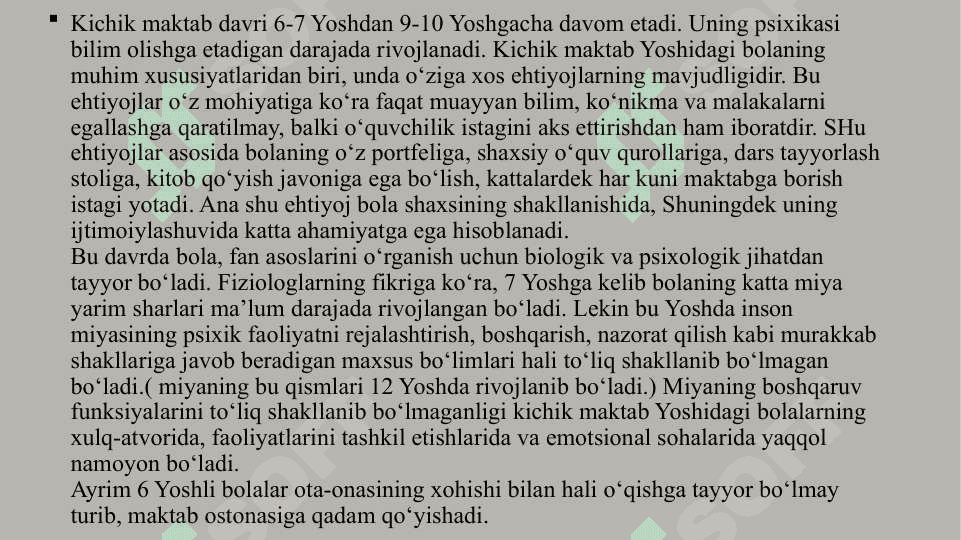 KICHIK MAKTAB YOSHI DAVRIDA 2