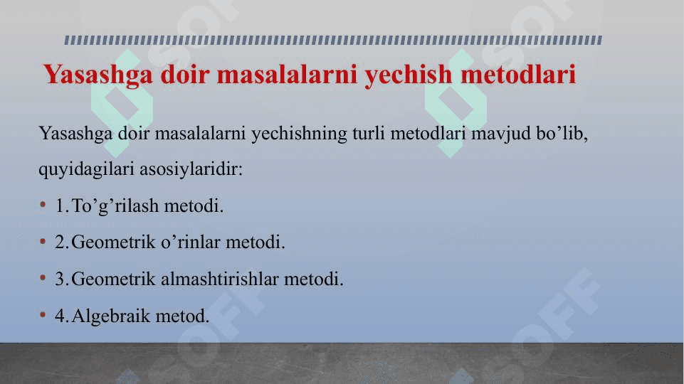 Yasashga doir masalalarni yechish metodlari 2