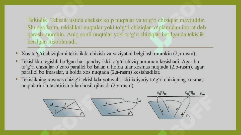 Markaziy va parallel proyektsiyalash ikki tekislikning perspektiv afttin mosligi 5